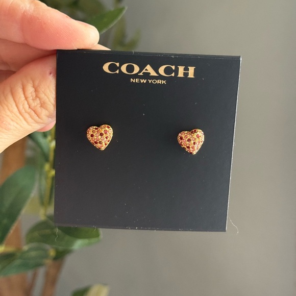 Coach Jewelry - NWT Coach Heart Stud Earrings - Gold and Pink